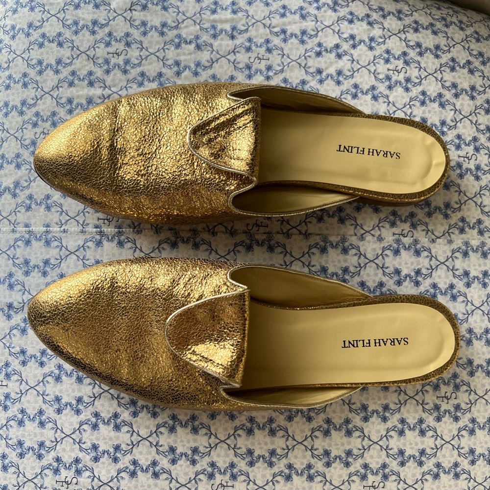 Sarah Flint Andrea Gold Slides - Size 42 (US 10.5)